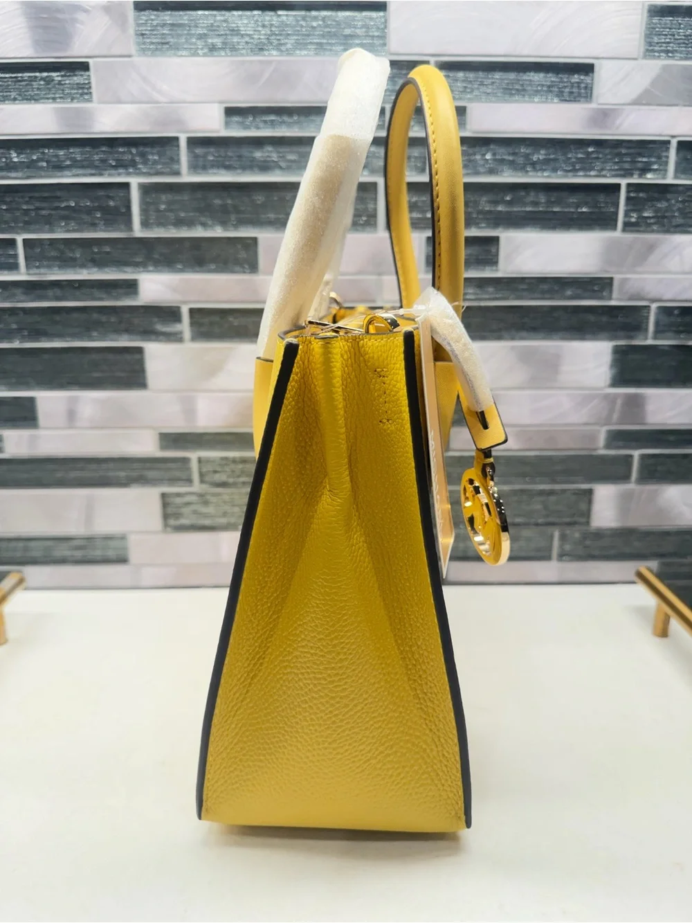 Michael Kors Mercer Medium Pebbled Leather Crossbody Bag in Daffodil Yellow